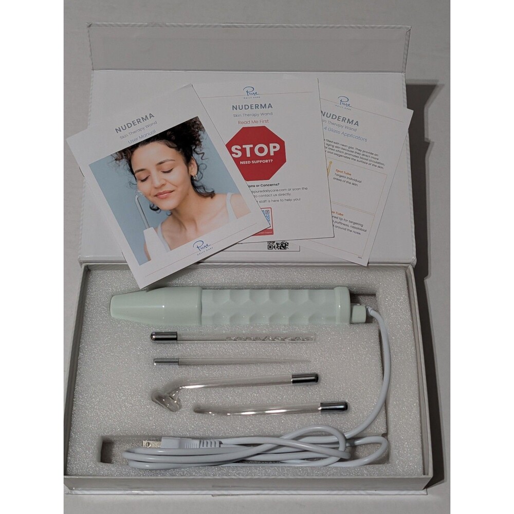 Pure Daily Care NuDerma High Frequency Skin Therapy Wand Machine Neon Open Box